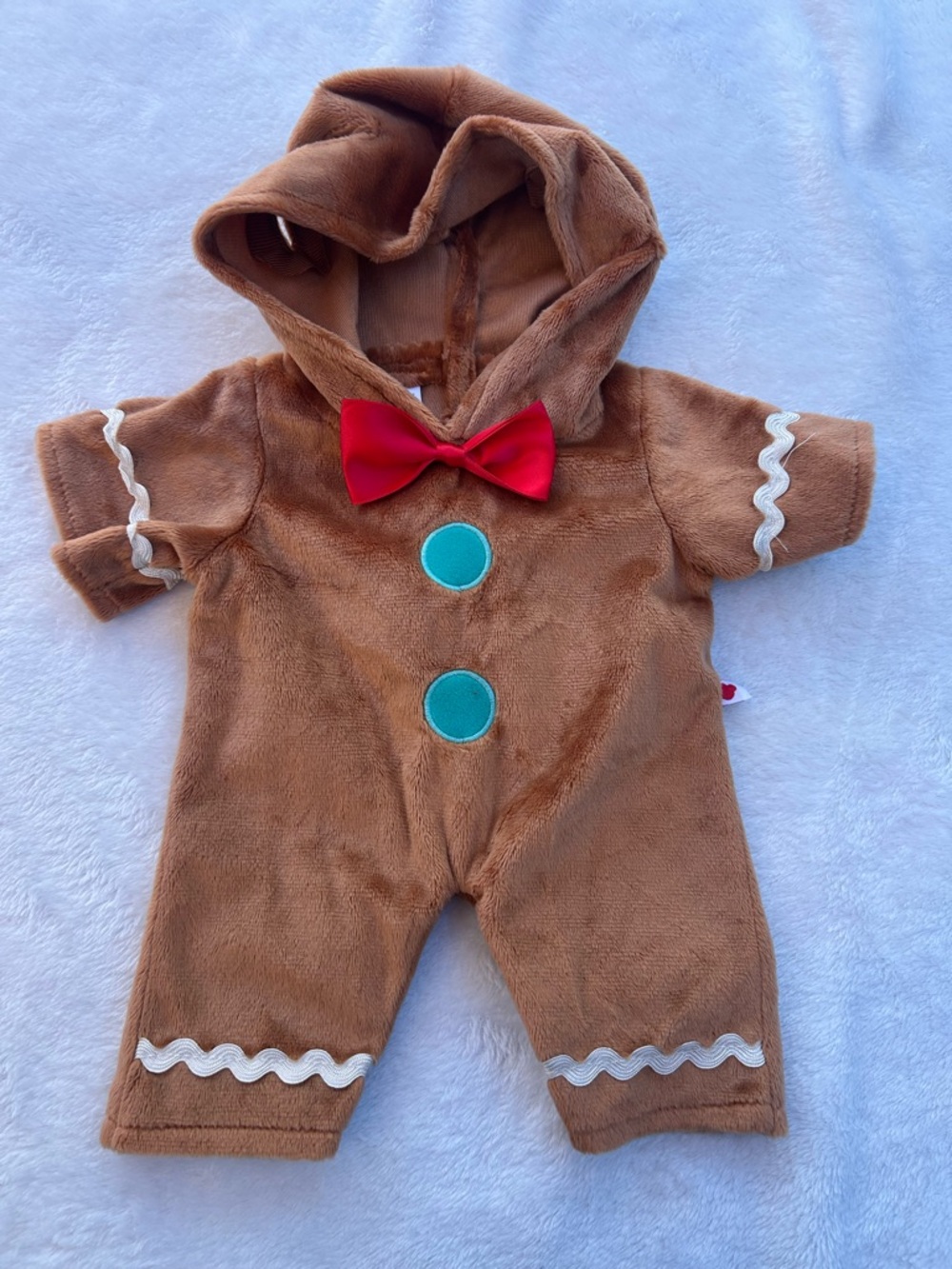 Build-A-Bear Brown Gingerbread Hooded One-Piece with Red Bow